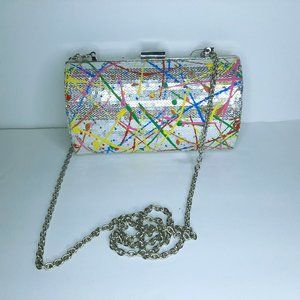 NEW INC Silver Rainbow Crossbody Clutch Bag NWT Pu